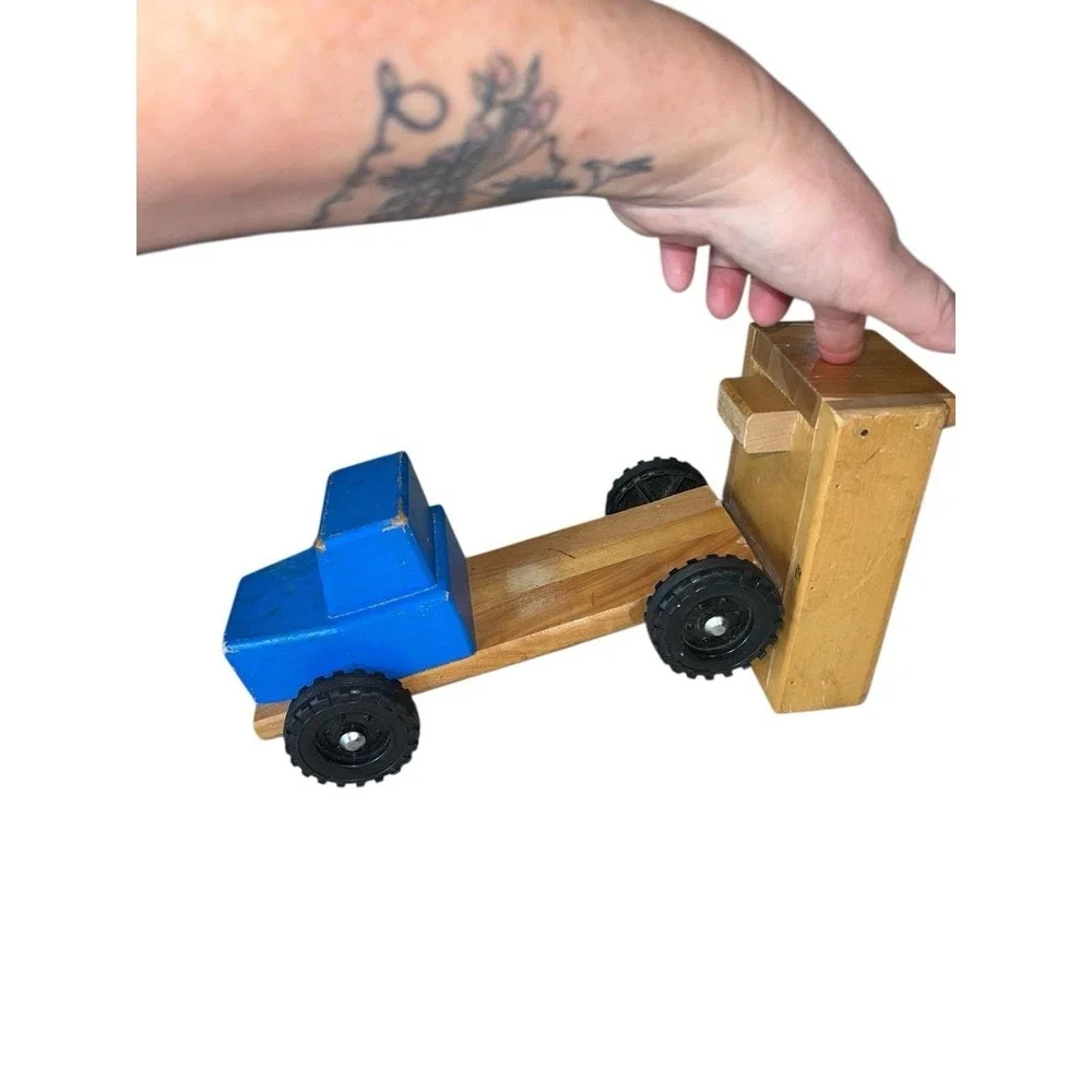 Vintage Wooden Dump Truck Blue Cab 10